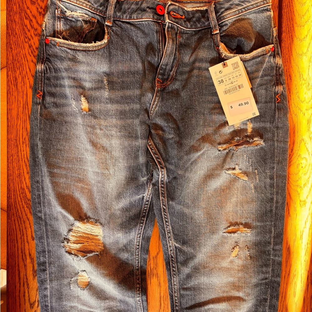 Zara Blue Straight Leg Jeans with Vintage Fading